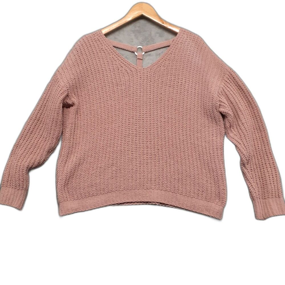 Love By Design Women Sz XL Blush Pink Cross Back Crop Soft Knit V-Neck Sweater